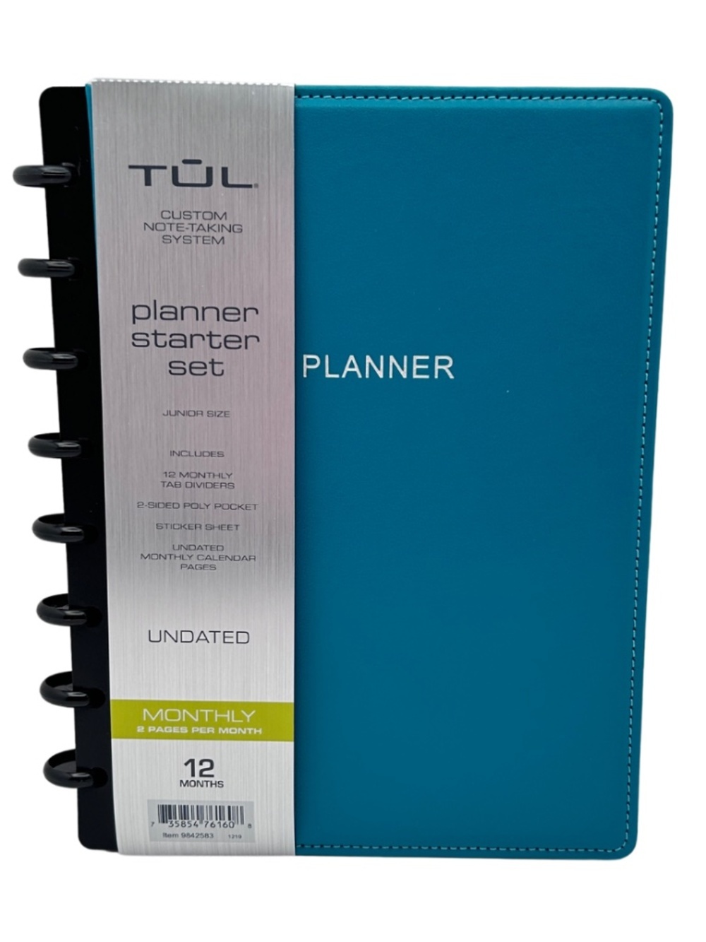 Discbound Monthly Planner Starter Set, Junior Size, Leather Cover, UNDATED!